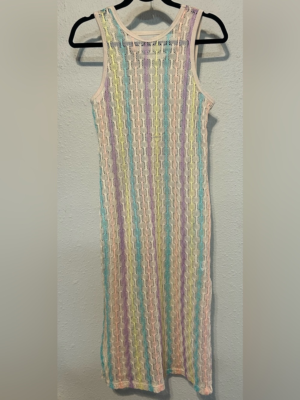Miken Pastel Stripe Crochet Swim Coverup in Mint Lavender Yellow Peach